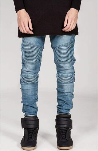 Andongnywell Men's Ripped Slim Straight Fit Biker Jeans Skinny Fit Distressed Denim Pants with Zipper Trousers in Saudi Arabia