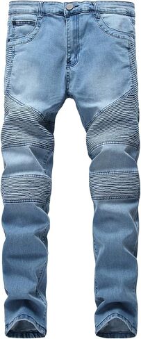 Andongnywell Men's Ripped Slim Straight Fit Biker Jeans Skinny Fit Distressed Denim Pants with Zipper Trousers in Saudi Arabia