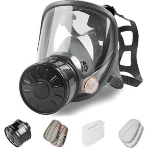 AMZYXUAN Full Face Gas Mask, Gas Masks Survival Nuclear and Chemical with 40mm Activated Carbon Filter, Reusable Respirator Mask for Gases, Vapors, Dust, Chemicals