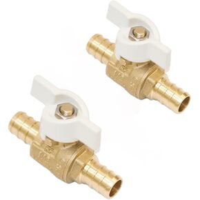 1/2-in Brass Pex Ball Valve, 1/4 Turn Pex Shut Off Valve with White T-handle,1/2" Mini Brass Pex Barb Valve for Pex Tubing for Hot or Cold Water- (2-Pack)