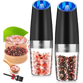 Gravity Electric Salt and Pepper Grinder Set, Automatic and Battery-Operated with Adjustable Coarseness, LED Light, One Hand Operated By Rongyuxuan