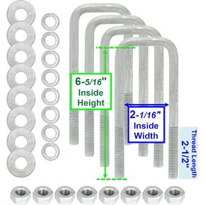 (4) HDG Hot Dipped Galvanized Square U-Bolt Boat Trailer U Bolt Ubolt 1/2" D x 2 1/16" W x 6 5/16" L in Kuwait
