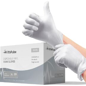 قفازات فيفث بالس باللون الأبيض والوردي للاستعمال مرة واحدة من الفينيل، 200 قطعة - قفازات فحص طبي خالية من البودرة واللاتكس in Kuwait