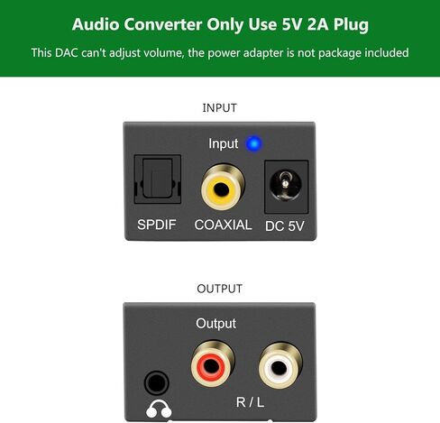 BANIGIPA محول صوت رقمي إلى تناظري للتلفزيون، DAC رقمي SPDIF بصري/Toslink/محوري إلى Aux Stereo L/R RCA ومحول مقبس 3.5 مم لمحولات إشارات نظام المسرح المنزلي DVD PS3 PS4 Amp in Kuwait