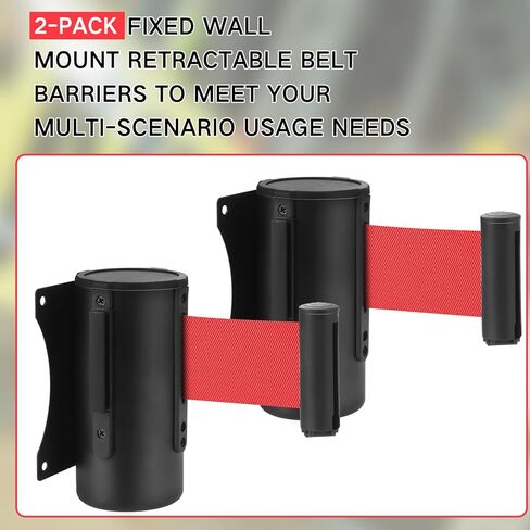 ياوكوم قطعتان من حزام الحزام القابل للسحب على الحائط وحزام تحذير بطول 10 أقدام مع علبة سوداء حواجز التحكم في الحشود لفواصل خط التحكم في الحشود في الداخل والخارج (حزام أحمر) in Kuwait