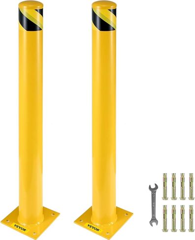 VEVOR Safety Bollard, 36 Inch Height Bollard Post, 5.5 Inch Diameter Steel Pipe Safety Bollard Post, Yellow Steel Bollard, Steel Safety Bollard with 8 Anchor Bolts, Perfect for Traffic-Sensitive Area in Kuwait