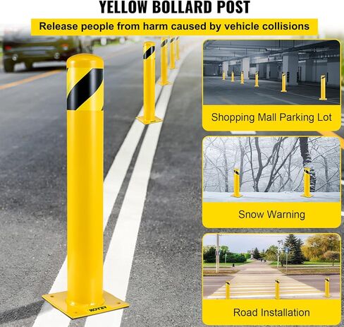 VEVOR Safety Bollard, 36 Inch Height Bollard Post, 5.5 Inch Diameter Steel Pipe Safety Bollard Post, Yellow Steel Bollard, Steel Safety Bollard with 8 Anchor Bolts, Perfect for Traffic-Sensitive Area in Kuwait