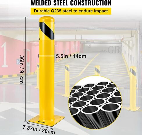 VEVOR Safety Bollard, 36 Inch Height Bollard Post, 5.5 Inch Diameter Steel Pipe Safety Bollard Post, Yellow Steel Bollard, Steel Safety Bollard with 8 Anchor Bolts, Perfect for Traffic-Sensitive Area in Kuwait