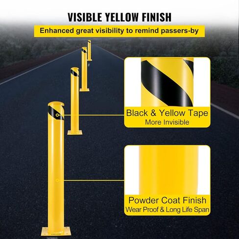 VEVOR Safety Bollard, 36 Inch Height Bollard Post, 5.5 Inch Diameter Steel Pipe Safety Bollard Post, Yellow Steel Bollard, Steel Safety Bollard with 8 Anchor Bolts, Perfect for Traffic-Sensitive Area in Kuwait