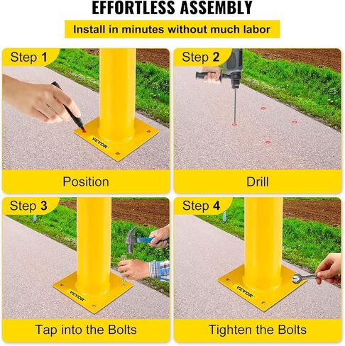 VEVOR Safety Bollard, 36 Inch Height Bollard Post, 5.5 Inch Diameter Steel Pipe Safety Bollard Post, Yellow Steel Bollard, Steel Safety Bollard with 8 Anchor Bolts, Perfect for Traffic-Sensitive Area in Kuwait