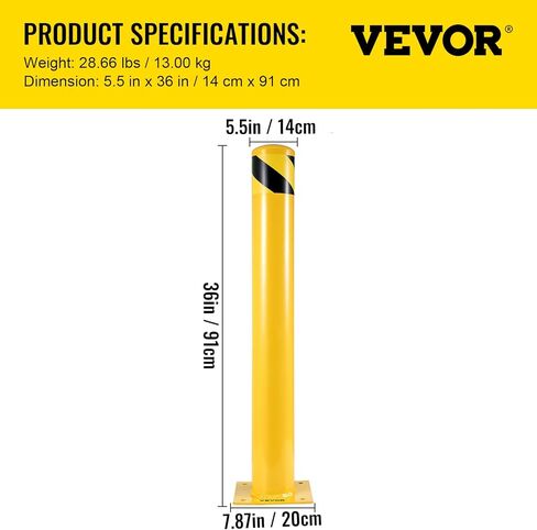 VEVOR Safety Bollard, 36 Inch Height Bollard Post, 5.5 Inch Diameter Steel Pipe Safety Bollard Post, Yellow Steel Bollard, Steel Safety Bollard with 8 Anchor Bolts, Perfect for Traffic-Sensitive Area in Kuwait
