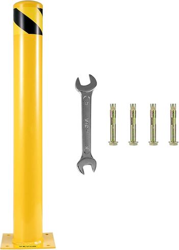 VEVOR Safety Bollard, 36 Inch Height Bollard Post, 5.5 Inch Diameter Steel Pipe Safety Bollard Post, Yellow Steel Bollard, Steel Safety Bollard with 8 Anchor Bolts, Perfect for Traffic-Sensitive Area in Kuwait