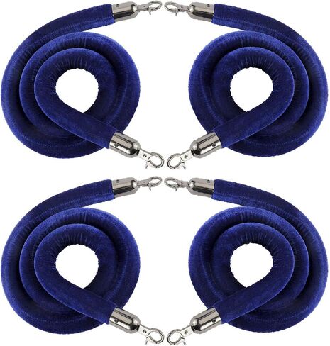 NovelBee 4pcs Blue Velvet Stanchion Ropes with Black Hooks,5 Feet Stanchion Queue Barrier Ropes,Crowd Control Velvet Rope Safety Barriers for Party Decorations in Saudi Arabia