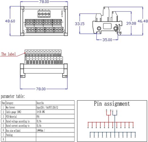2 in 4 Out 25A DIN Rail Terminal Blocks Distribution Breakout | Panel Mounting, Power Distribution Breakout Board, for PLC Servo Power Amplifier in Kuwait