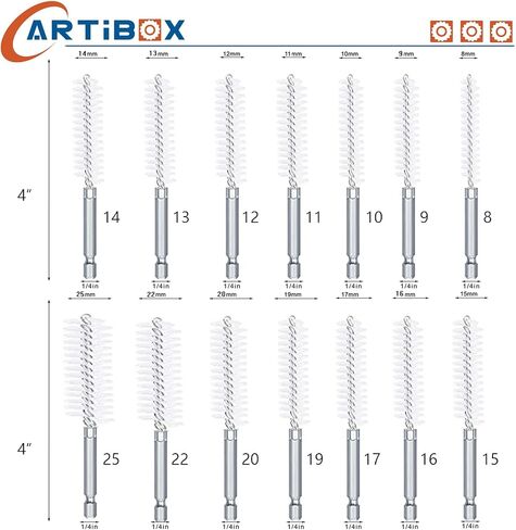 ARTIBOX 14 قطعة من عرقوب سداسية 1/4 بوصة، فرش أنابيب سلك نايلون للمثاقب الكهربائية، مناسبة لتنظيف الأنابيب، يمكن استخدامها لتلميع الأنابيب الداخلية وإزالة الأزيز. in Kuwait
