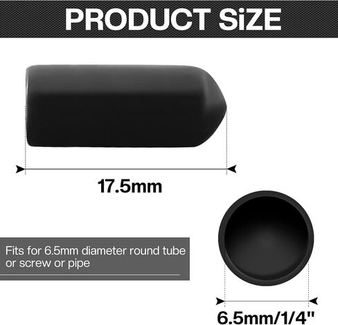 Suiwotin 120PCS Round Rubber End Caps 1/4 inch/6.5mm Screw Thread Protectors Round Tube Bolt Cap Cover Black Vinyl Tube Caps (Black, 6.5mm Inner Dia) in Saudi Arabia