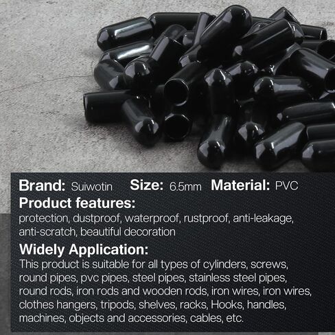 Suiwotin 120PCS Round Rubber End Caps 1/4 inch/6.5mm Screw Thread Protectors Round Tube Bolt Cap Cover Black Vinyl Tube Caps (Black, 6.5mm Inner Dia) in Saudi Arabia
