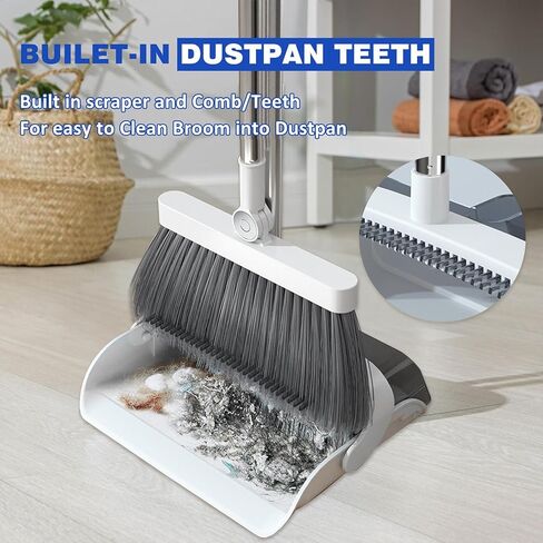 مكنسة مع مجموعة مجارف كومبو، مكانس بمقبض طويل من الفولاذ المقاوم للصدأ بطول 48 بوصة، مجرفة واقفة للمطبخ، وردهة المكتب، وغرفة المعيشة، والمطبخ، والحديقة، وأرضية المكتب in Kuwait