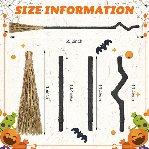 عبوة من 4 أجزاء من 4 قطع من مكنسة الساحرة المكنسة المعزولة، زي الساحرات التنكري لحفلات الهالوين إكسسوار زينة للرجال والنساء والكبار التنكري، كما هو موضح في الصورة، كما تظهر الصور in Kuwait