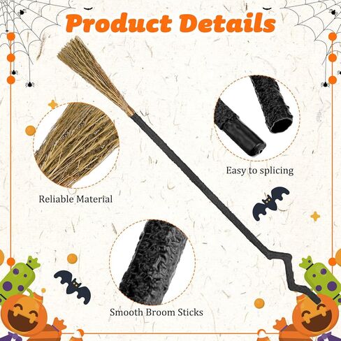 عبوة من 4 أجزاء من 4 قطع من مكنسة الساحرة المكنسة المعزولة، زي الساحرات التنكري لحفلات الهالوين إكسسوار زينة للرجال والنساء والكبار التنكري، كما هو موضح في الصورة، كما تظهر الصور in Kuwait