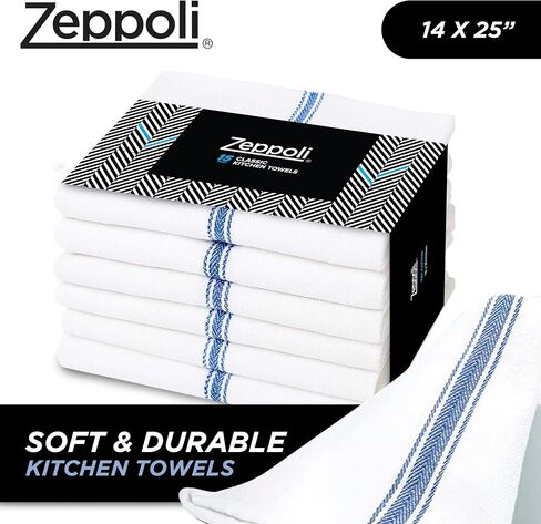 Zeppoli Kitchen Towels 12 Pack - 100% Soft Cotton - Hand Towels 15" x 25" - Dobby Weave - Black Dish Towels for Drying Dishes - Super Absorbent Cleaning Cloths in Saudi Arabia
