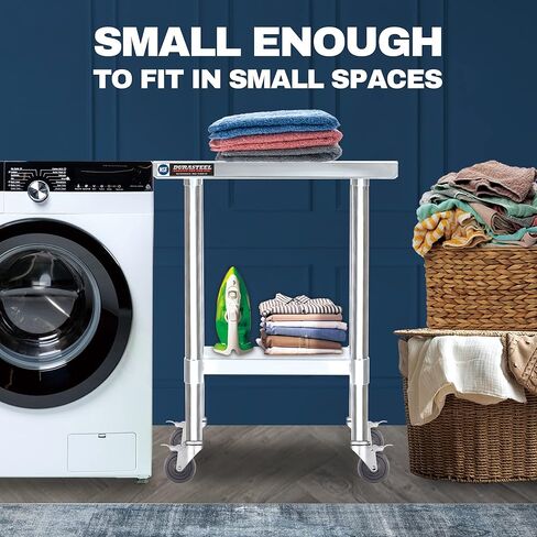 طاولة من الفولاذ المقاوم للصدأ لإعداد الطعام - عربة طاولة معدنية DuraSteel مقاس 24 × 12 بوصة - منضدة عمل تجارية مع عجلة دوارة - معتمدة من NSF - للمطعم والمستودع والمنزل والمطبخ والجراج in Kuwait