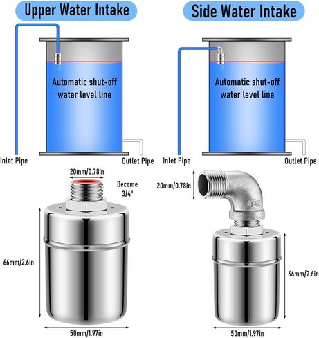 صمام تعويم المياه التلقائي، صمام تعويم خزان المياه 1/2 بوصة لحوض مياه الماشية، 304 من الفولاذ المقاوم للصدأ إغلاق تلقائي لخزان المياه لبرك خزان المياه، أحواض السمك، تربية الأحياء المائية، الزراعة المائية والخزان in Kuwait
