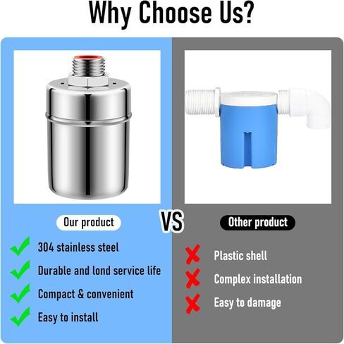 صمام تعويم المياه التلقائي، صمام تعويم خزان المياه 1/2 بوصة لحوض مياه الماشية، 304 من الفولاذ المقاوم للصدأ إغلاق تلقائي لخزان المياه لبرك خزان المياه، أحواض السمك، تربية الأحياء المائية، الزراعة المائية والخزان in Kuwait