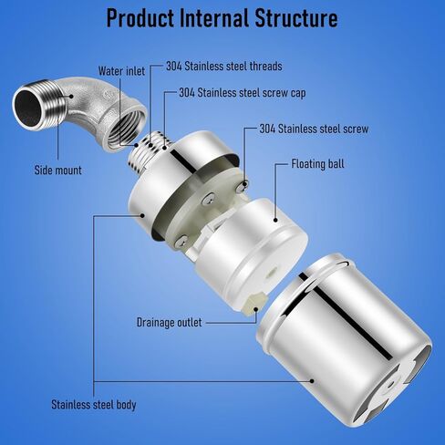 صمام تعويم المياه التلقائي، صمام تعويم خزان المياه 1/2 بوصة لحوض مياه الماشية، 304 من الفولاذ المقاوم للصدأ إغلاق تلقائي لخزان المياه لبرك خزان المياه، أحواض السمك، تربية الأحياء المائية، الزراعة المائية والخزان in Kuwait