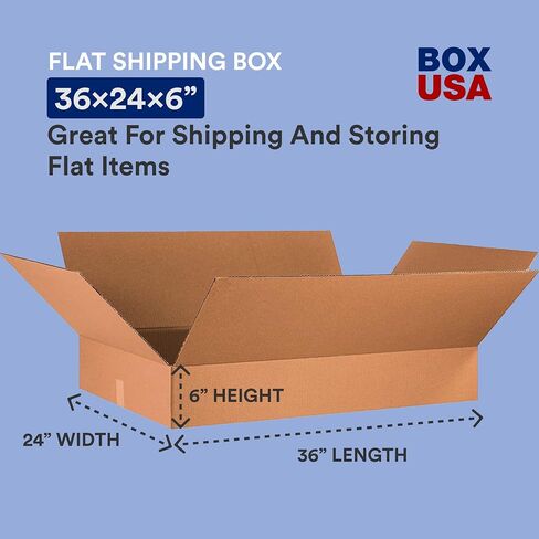 BOX USA 36x24x6 Flat Corrugated Boxes, Flat, 36L x 24W x 6H, Pack of 10 | Shipping, Packaging, Moving, Storage Box for Home or Business, Strong Wholesale Bulk Boxes in Saudi Arabia