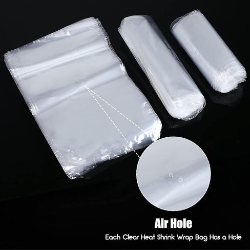 300 قطعة من اكياس تغليف شفافة قابلة للانكماش من بي او اف، 3 احجام، مجموعة تغليف غشاء حراري لمستلزمات المنزل لتغليف اطارات الصور والصابون والكتب والشموع وزجاجات الزيت (2 × 4 انش، 4 × 8 انش، 7 × 10 انش) in Kuwait