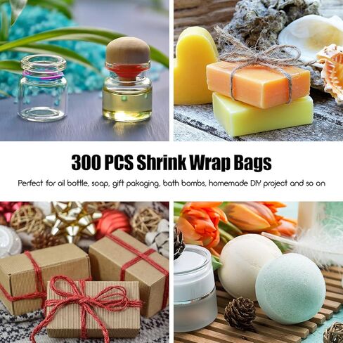 300 قطعة من اكياس تغليف شفافة قابلة للانكماش من بي او اف، 3 احجام، مجموعة تغليف غشاء حراري لمستلزمات المنزل لتغليف اطارات الصور والصابون والكتب والشموع وزجاجات الزيت (2 × 4 انش، 4 × 8 انش، 7 × 10 انش) in Kuwait