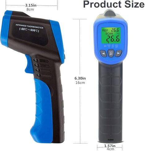 LYCEBELL LC-981C ميزان حرارة بالأشعة تحت الحمراء غير ملامس، مسدس درجة حرارة ليزر رقمي، قراءة فورية -58 إلى 1022 درجة فهرنهايت (-50 إلى 550 درجة مئوية)، عقد البيانات وتحذير من درجة الحرارة المنخفضة العالية (ليس للإنسان) in Kuwait
