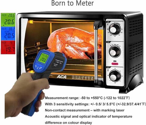 LYCEBELL LC-981C ميزان حرارة بالأشعة تحت الحمراء غير ملامس، مسدس درجة حرارة ليزر رقمي، قراءة فورية -58 إلى 1022 درجة فهرنهايت (-50 إلى 550 درجة مئوية)، عقد البيانات وتحذير من درجة الحرارة المنخفضة العالية (ليس للإنسان) in Kuwait