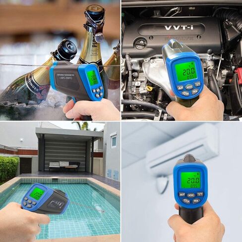 LYCEBELL LC-981C ميزان حرارة بالأشعة تحت الحمراء غير ملامس، مسدس درجة حرارة ليزر رقمي، قراءة فورية -58 إلى 1022 درجة فهرنهايت (-50 إلى 550 درجة مئوية)، عقد البيانات وتحذير من درجة الحرارة المنخفضة العالية (ليس للإنسان) in Kuwait