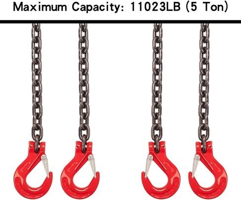 13FT سلسلة حبال 5/16 بوصة × 13 قدم سلسلة رفع المحرك G80 سبائك الصلب محرك سلسلة رافعة المصاعد رفع سلاسل حبال 5 طن مع 4 خطافات للساق in Kuwait