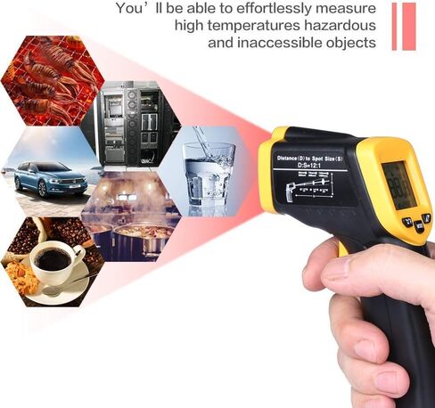 ميزان حرارة رقمي بالأشعة تحت الحمراء بدون تلامس - مسدس ميزان حرارة ليزر -58 درجة فهرنهايت ~ 932 درجة فهرنهايت (-50 درجة مئوية ~ 500 درجة مئوية) انبعاثية قابلة للتعديل، مسبار درجة الحرارة للطهي/الهواء/الثلاجة/الفريزر in Kuwait