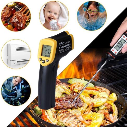 ميزان حرارة رقمي بالأشعة تحت الحمراء بدون تلامس - مسدس ميزان حرارة ليزر -58 درجة فهرنهايت ~ 932 درجة فهرنهايت (-50 درجة مئوية ~ 500 درجة مئوية) انبعاثية قابلة للتعديل، مسبار درجة الحرارة للطهي/الهواء/الثلاجة/الفريزر in Kuwait