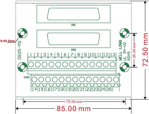 Jienk DB25 ذكر/أنثى D-SUB Din وحدة واجهة تثبيت السكك الحديدية، D-sub لوحة القطع الطرفية in Kuwait