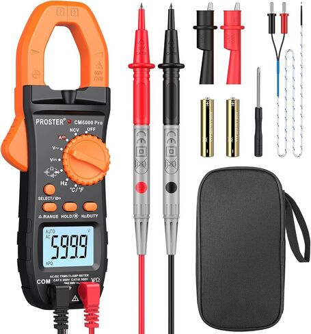 Proster Digital Clamp Meter TRMS 6000counts، 800A DC AC الحالي AC / DC الجهد NCV استمرارية السعة المقاومة تردد الصمام الثنائي هرتز اختبار، مع 1 زوج يؤدي اختبار 1 زوج مقاطع التمساح in Kuwait