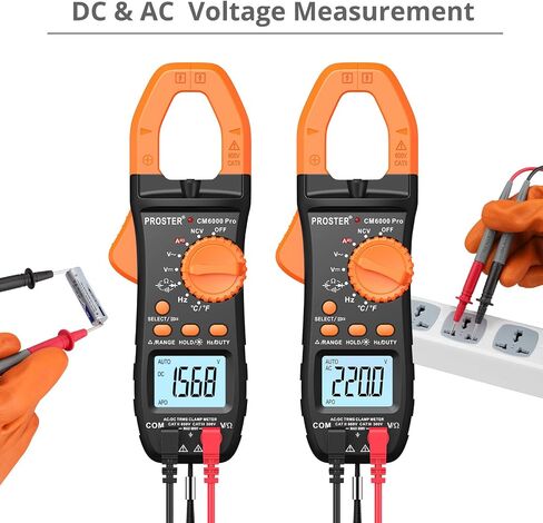 Proster Digital Clamp Meter TRMS 6000counts، 800A DC AC الحالي AC / DC الجهد NCV استمرارية السعة المقاومة تردد الصمام الثنائي هرتز اختبار، مع 1 زوج يؤدي اختبار 1 زوج مقاطع التمساح in Kuwait