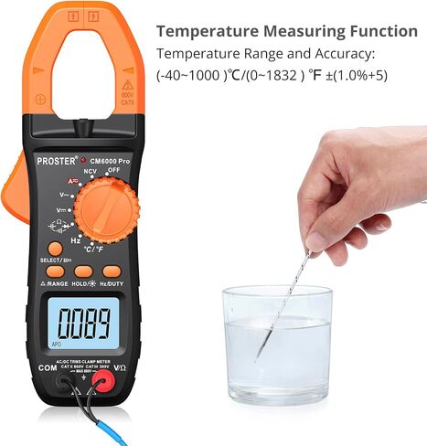 Proster Digital Clamp Meter TRMS 6000counts، 800A DC AC الحالي AC / DC الجهد NCV استمرارية السعة المقاومة تردد الصمام الثنائي هرتز اختبار، مع 1 زوج يؤدي اختبار 1 زوج مقاطع التمساح in Kuwait