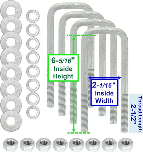 (4) HDG Hot Dipped Galvanized Square U-Bolt Boat Trailer U Bolt Ubolt 1/2" D x 2 1/16" W x 6 5/16" L in Kuwait