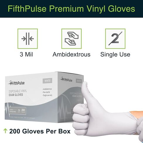 قفازات فيفث بالس باللون الأبيض والوردي للاستعمال مرة واحدة من الفينيل، 200 قطعة - قفازات فحص طبي خالية من البودرة واللاتكس in Kuwait