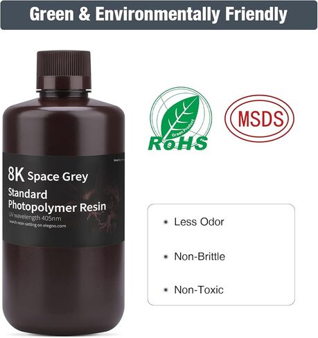 راتنج الطابعة ثلاثية الأبعاد ELEGOO 8K، راتنج فوتوبوليمير قياسي 405 نانومتر راتنج المعالجة بالأشعة فوق البنفسجية، الأفضل لطابعة Saturn 2 8K LCD ثلاثية الأبعاد رمادي 1000 جرام in Kuwait
