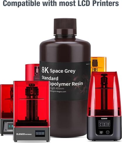 راتنج الطابعة ثلاثية الأبعاد ELEGOO 8K، راتنج فوتوبوليمير قياسي 405 نانومتر راتنج المعالجة بالأشعة فوق البنفسجية، الأفضل لطابعة Saturn 2 8K LCD ثلاثية الأبعاد رمادي 1000 جرام in Kuwait