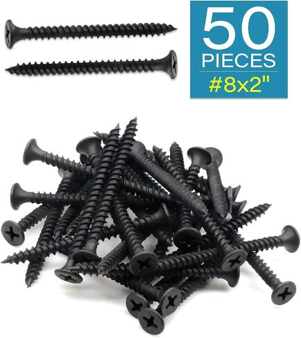 براغي براغي للجدران الجافة برأس مسطح فيليبس بعدد 50 قطعة #8x2 بوصة ذات سن دقيق حاد من الخشب مجموعة متنوعة من مسامير الكربون الصلب 1022A، أسود فوسفات in Saudi Arabia