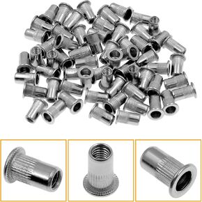 60Pcs Metric M5 Rivet Nuts, 304 Stainless Steel Knurled Flat Head Threaded Insert Blind Rivet Nut