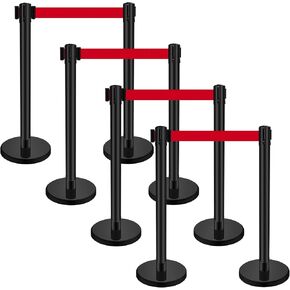 Ferraycle 8 مجموعات من الدعامات مع أحزمة قابلة للسحب بطول 6.6 قدم من الفولاذ المقاوم للصدأ للتحكم في الحشود، فواصل خط حاجز حزام قابل للسحب لعمود خط طابور الحشود، سهلة التجميع (أحمر أسود) in Kuwait