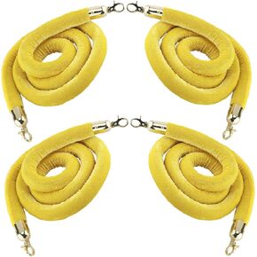 NovelBee 4 قطع من الحبال المخملية الصفراء مع خطافات ذهبية، حبال حاجز طابور بطول 5 أقدام، حواجز أمان من الحبال المخملية للتحكم في الحشود لديكورات الحفلات in Kuwait